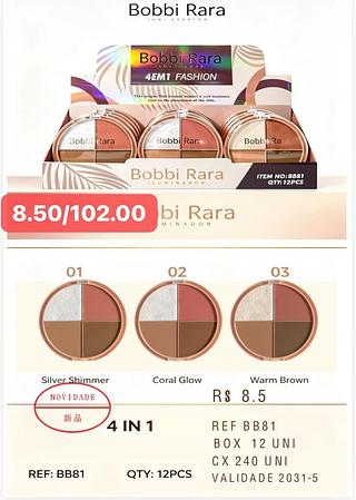bobbi rara BLUSH+ILUMINADOR+ CONTORNO-12pcs/8.50