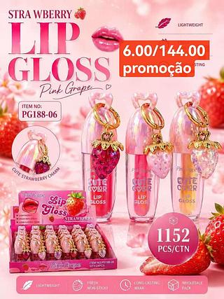 STRAWBERRY LIP GLOSS- COM CHAVEIRO-24PCS/6.00