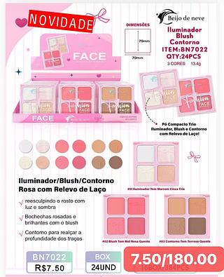BEIJO DE NEVE ILUMINADOR E BLUSH E CONTORNO-24PCS/7.50