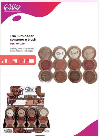 MISS FRANCE TRIS ILUMINADOR E CONTORNO E BLUSH -24PCS/7.00