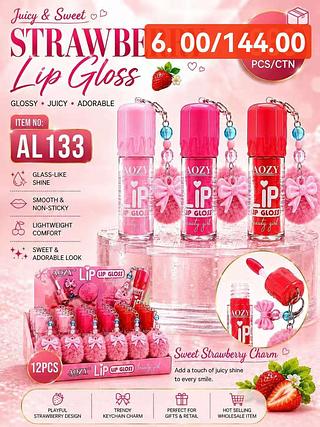 STRAWBERRY LIP GLOSS- COM CHAVEIRO-24PCS/6.00