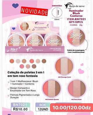 BEIJO DE NEVE ILUMINIDOR E BLUSH E CONTORNO-12PCS/10.00