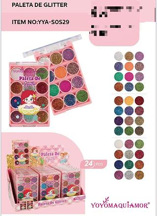 YOYO MAQUIAMOR-PALETA DE GLITTER-24PCS/6.50