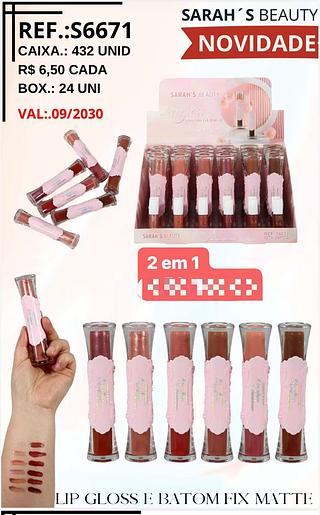 SARAHS BEAUTY LIP GLOSS E BATOM MATTE-24PCS/6.50