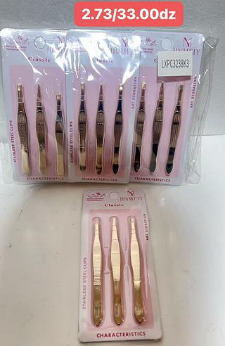 PINCA PARA SOBRANCELHA COR DOURADO-KIT/3PCS-12CT/2.75